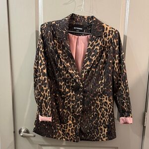 Kittenish Leopard Print Blazer with Pink Lining